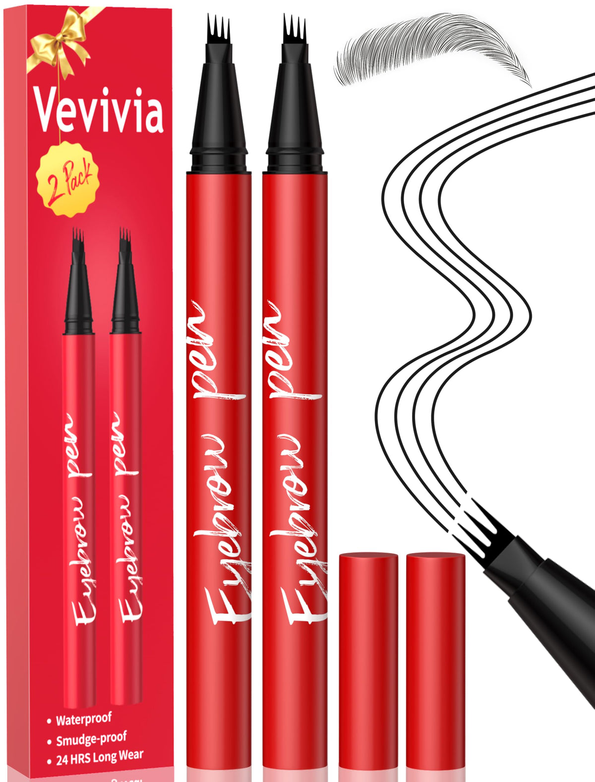 Vevivia Beauty front packaging showing two black eyebrow pens and value pack