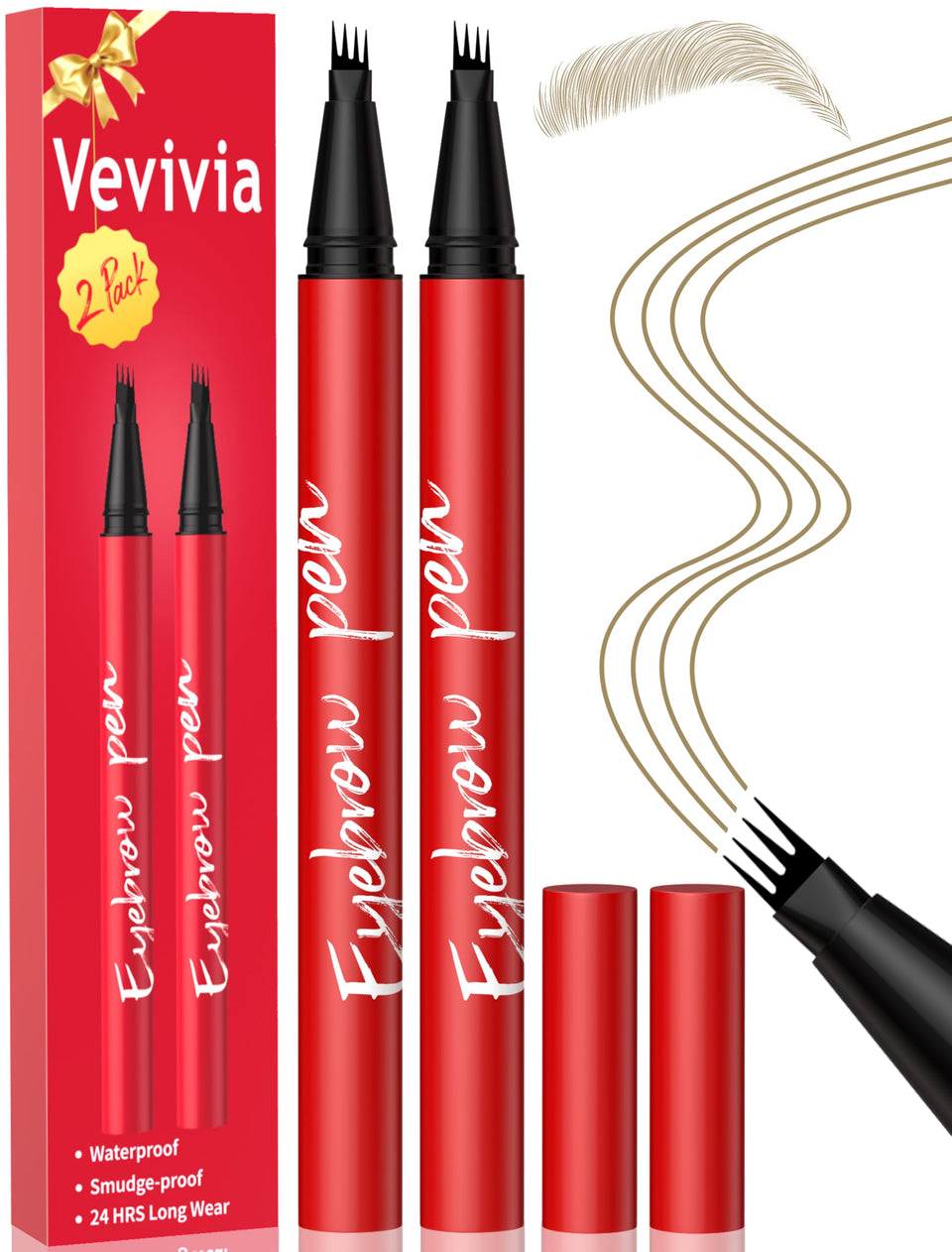 Vevivia Beauty front packaging showing two eyebrow pens for convenience