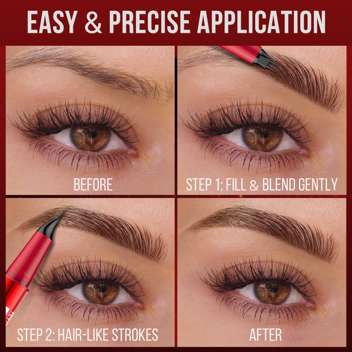 Vevivia before and after brows showing natural fuller-looking eyebrow results