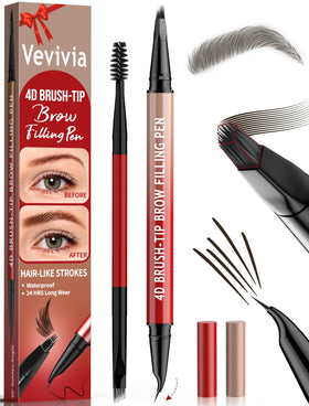 Vevivia Lighting brow pencil front packaging shows product and shade, clear benefit