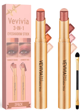 Vevivia front packaging showing both shimmer rose and shimmer orange duo, travel-ready convenience