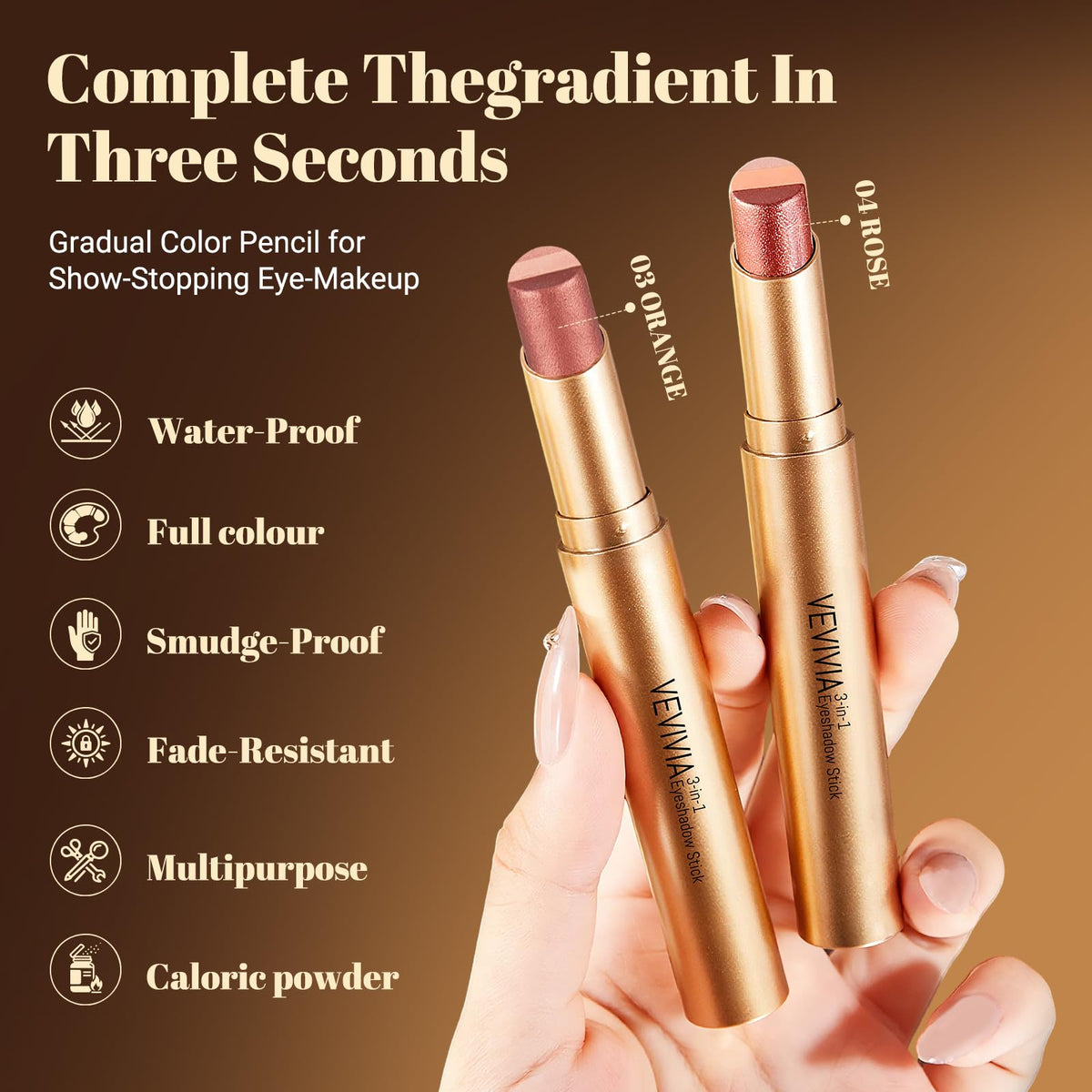 Vevivia applied on eyelid in shimmer rose shade delivering subtle daytime radiance