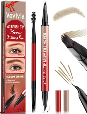 Vevivia front packaging showing compact eyebrow pen and cap for travel-ready convenience