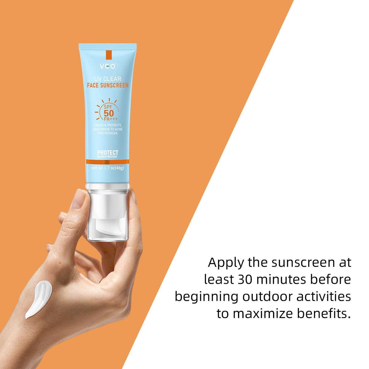 VGO tinted sunscreen blended on skin to illustrate even coverage and no white cast