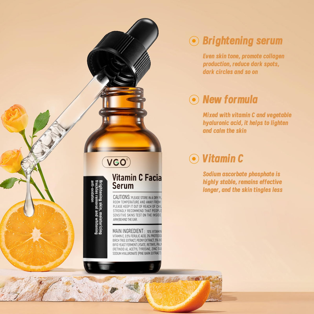 VGO close-up of serum droplets emphasizing hyaluronic acid moisture boost