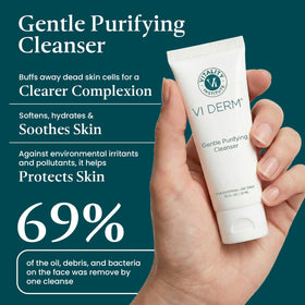 VI DERM close-up pump dispensing gentle foam texture that cleans without drying