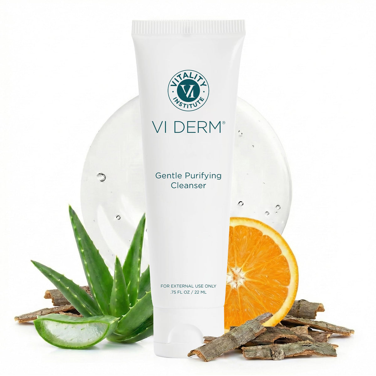 VI DERM front view bottle showing travel-size packaging and clear label for easy identification