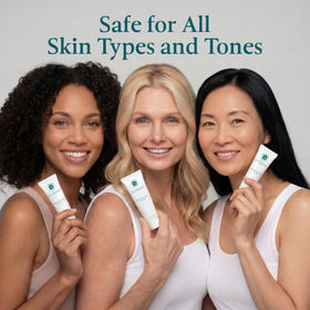 VI DERM on bathroom shelf in lifestyle setting conveying calming daily skincare routine