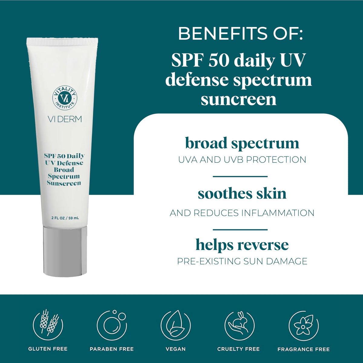 VI DERM close-up label highlights clean ingredients and skin-friendly benefits
