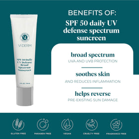 VI DERM close-up label highlights clean ingredients and skin-friendly benefits