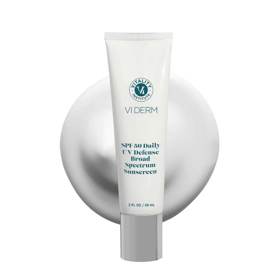 VI DERM front packaging shows SPF 50 protection and compact travel size benefit