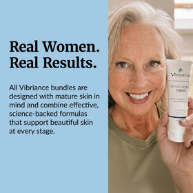 Vibriance bundle styled on bathroom vanity conveying a simple skincare routine