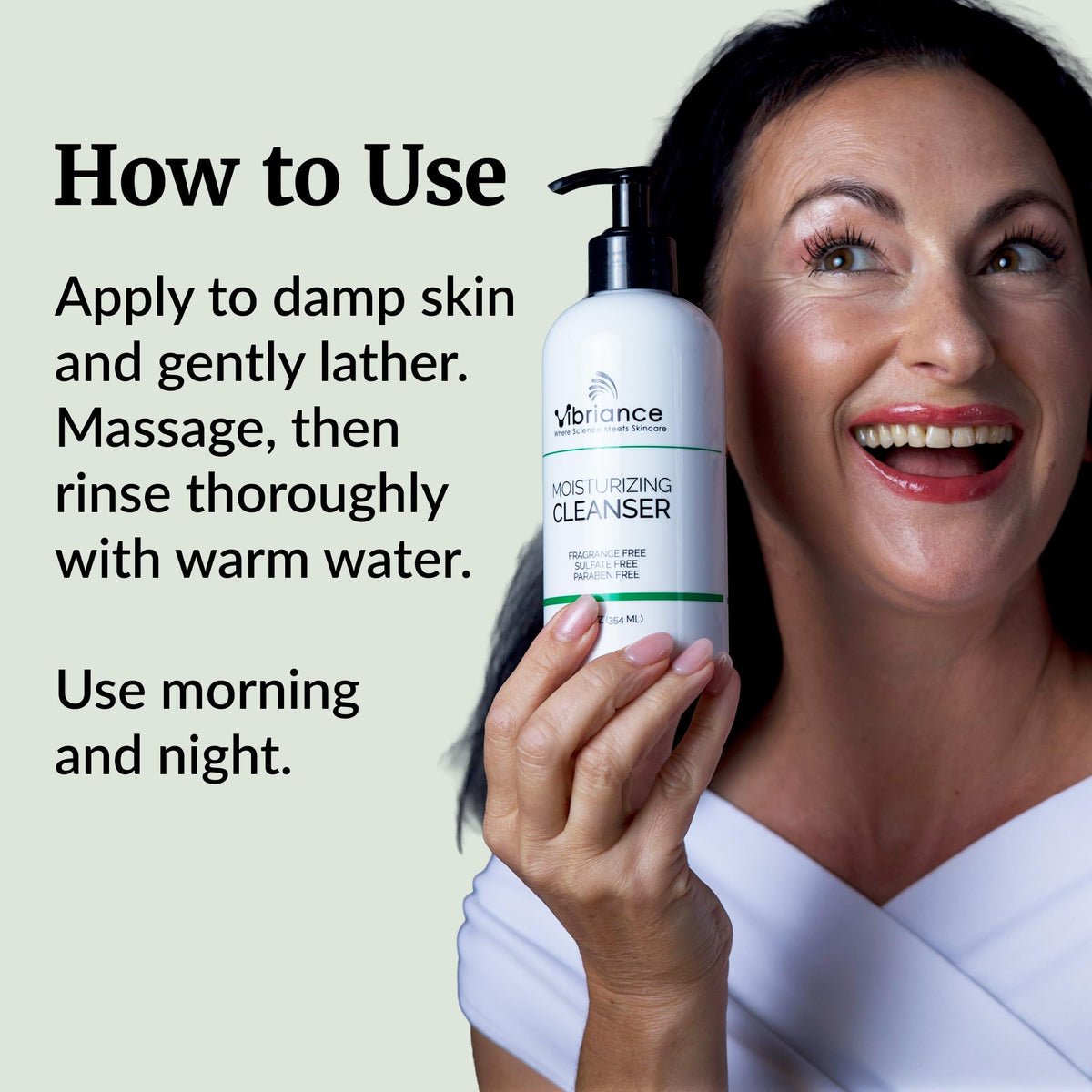 Vibriance dispenser pump action dispensing cleanser for effortless, mess-free use