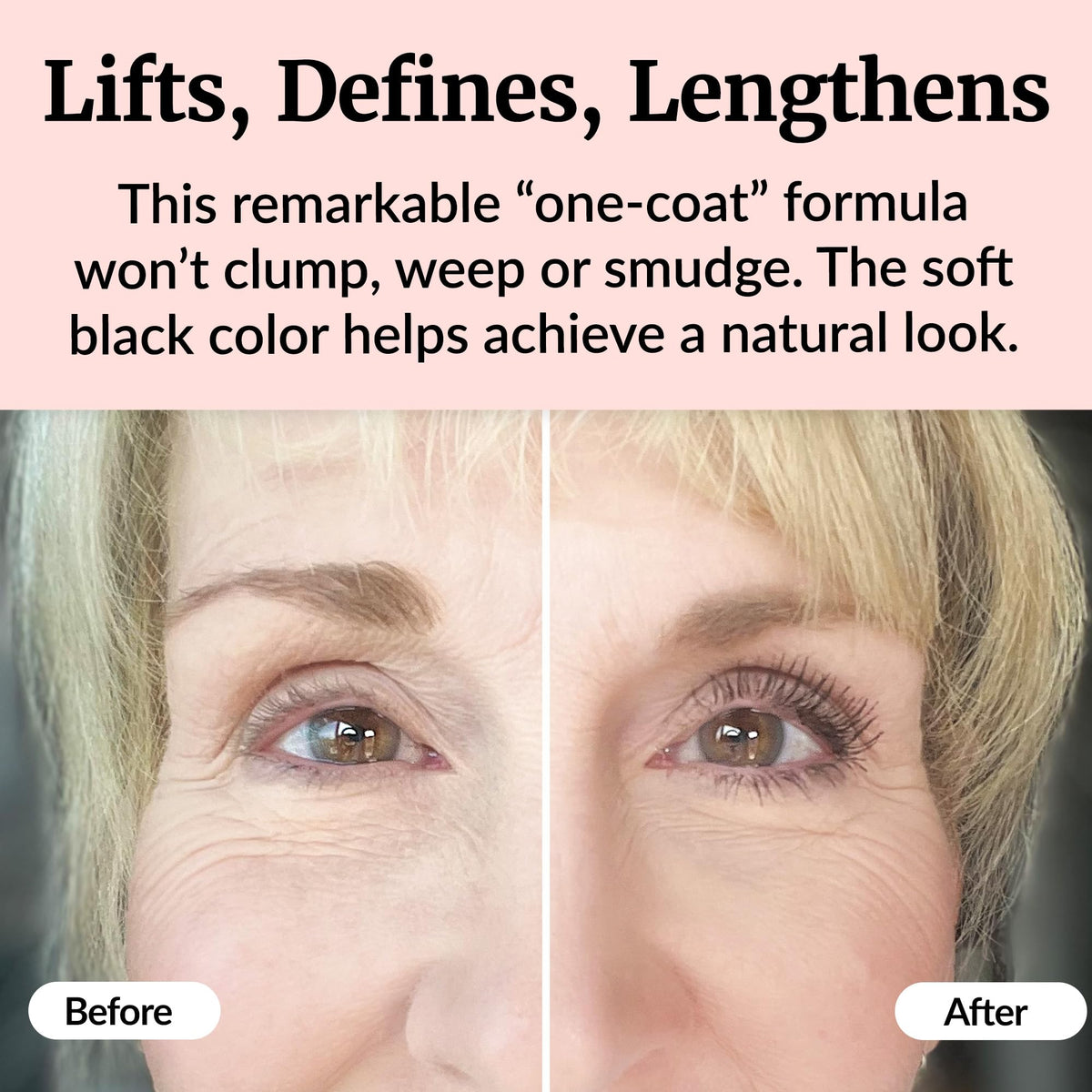 Vibriance mascara in use on upper lashes delivering visible lift and length