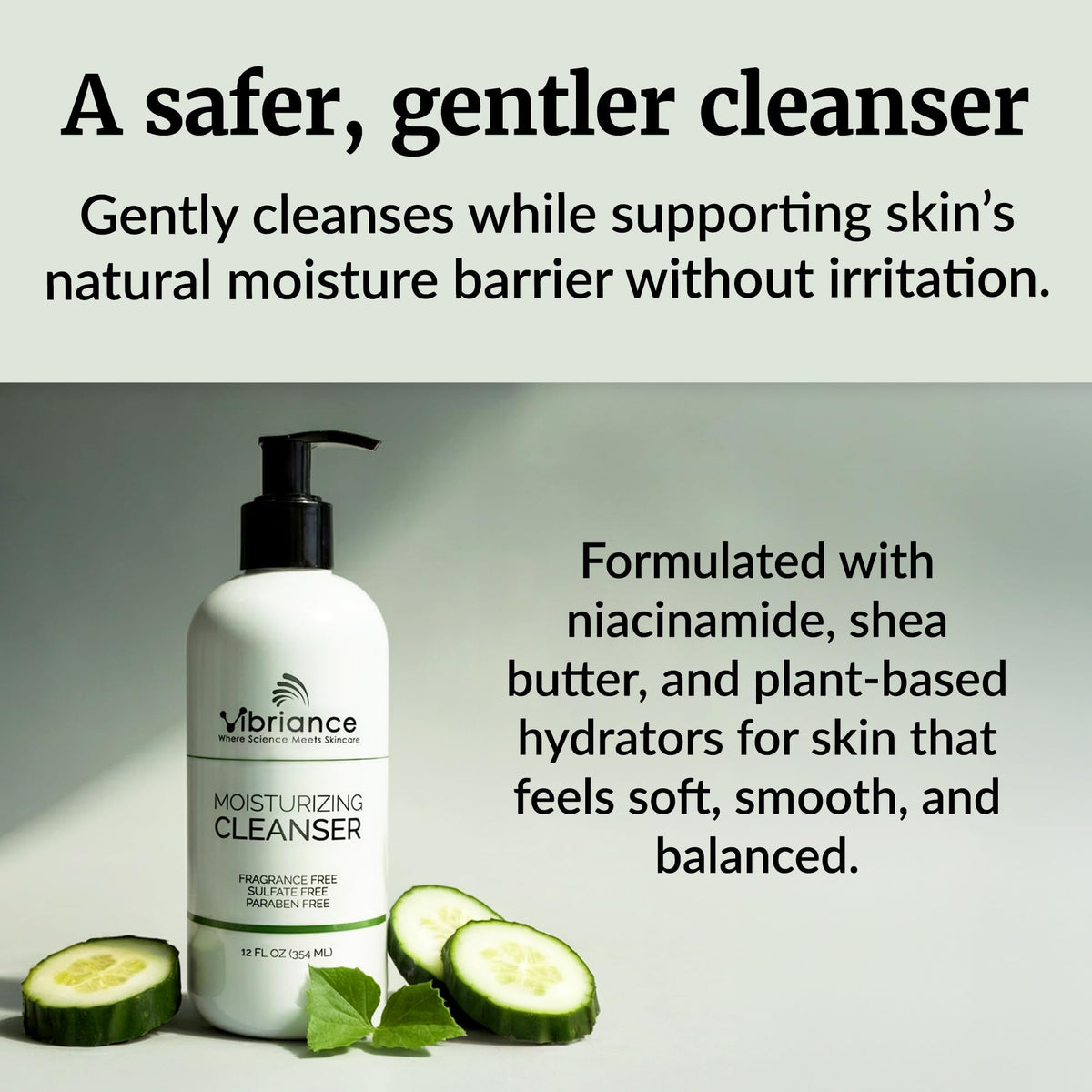 Vibriance label ingredients close-up highlighting niacinamide and shea butter benefits