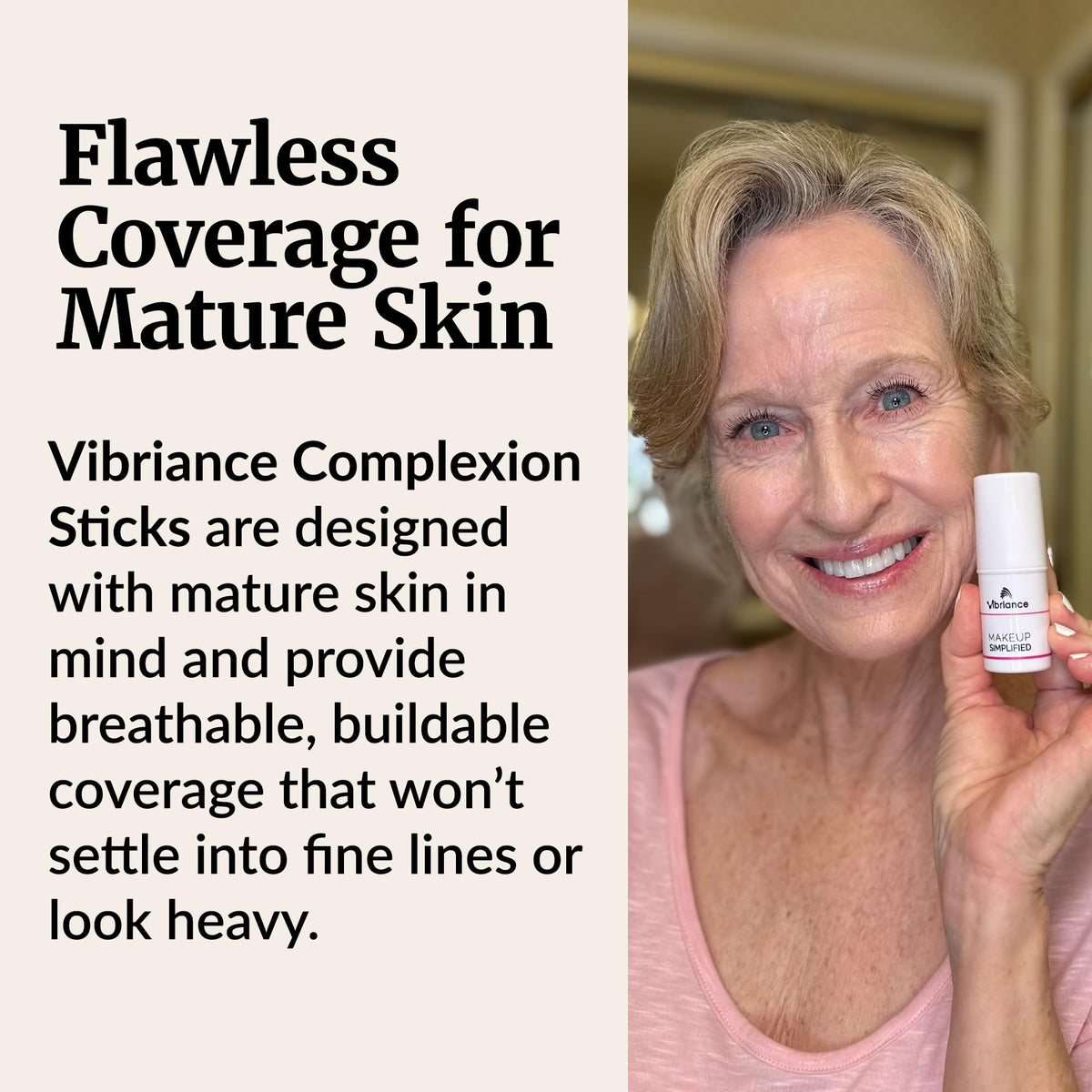Vibriance used by woman at mirror for quick polished look