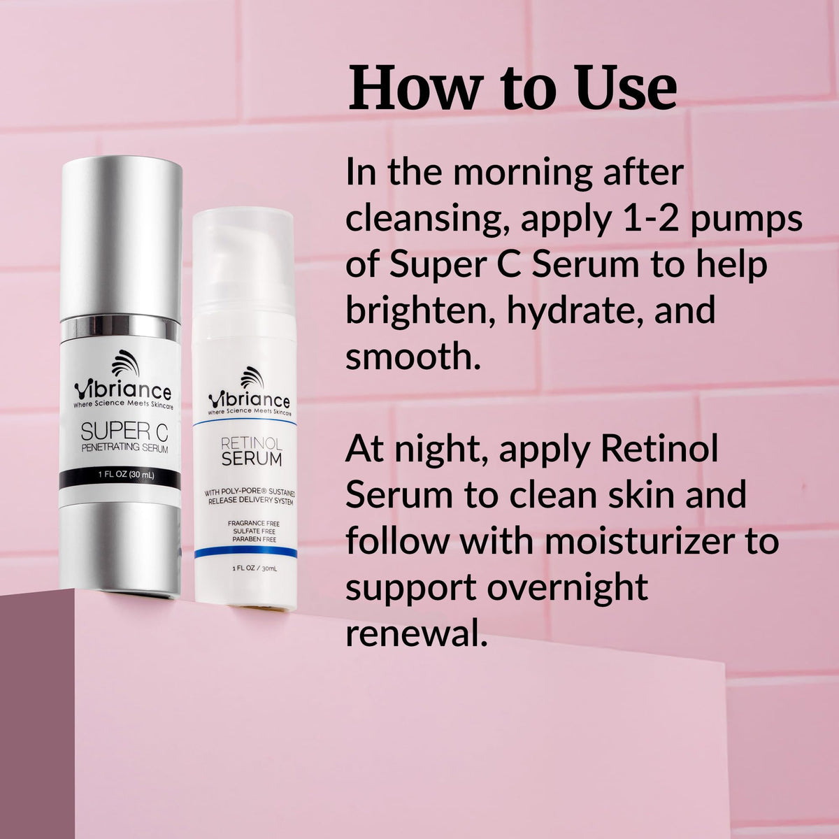 Vibriance Retinol serum dropper dispensing a drop illustrating precise application