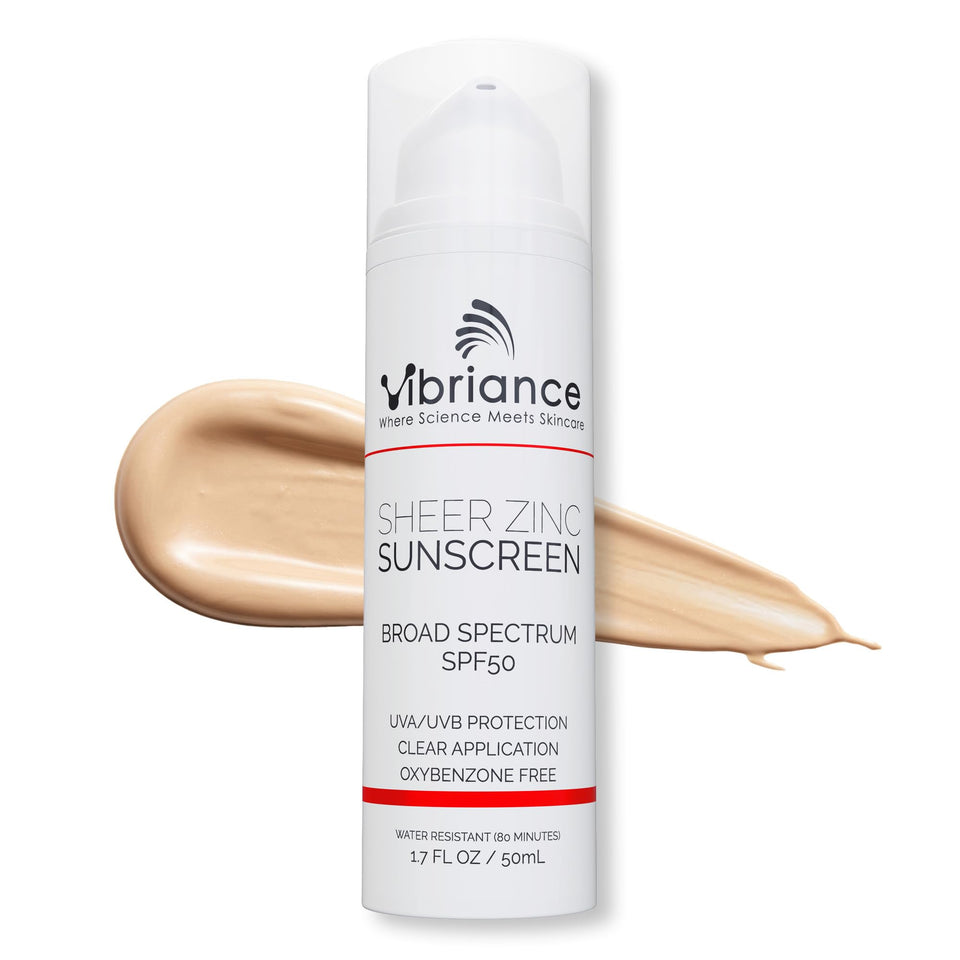 Vibriance front tube showing product packaging and SPF 50 protection