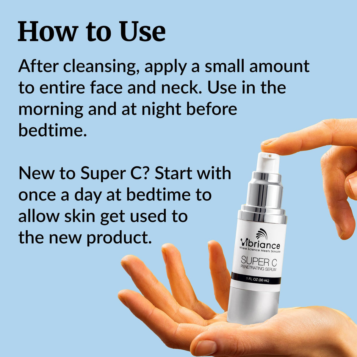 Vibriance serum texture on skin, shows lightweight absorption and smooth finish