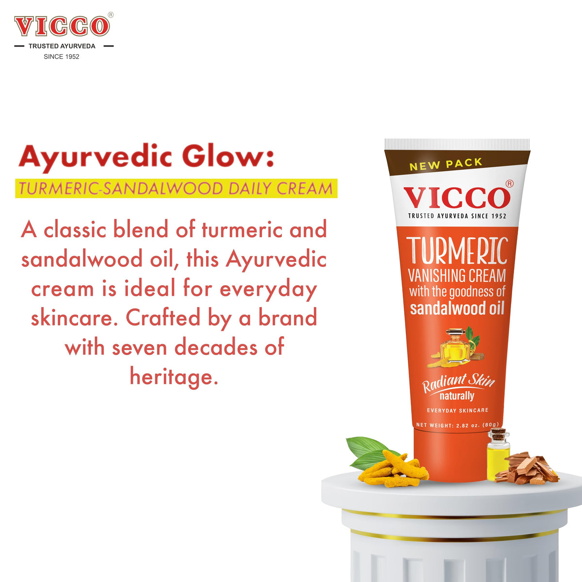 Vicco cream being applied to hand demonstrating smooth spreadability and non-greasy feel