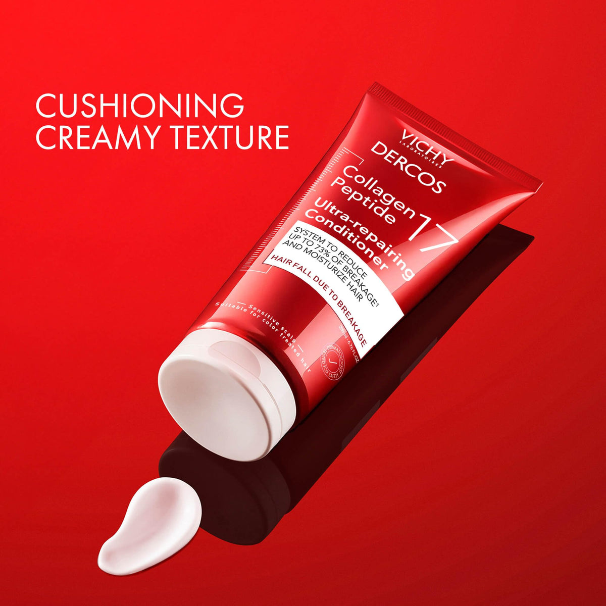 VICHY Dercos conditioner applied to damp hair, showing detangling and nourish benefit