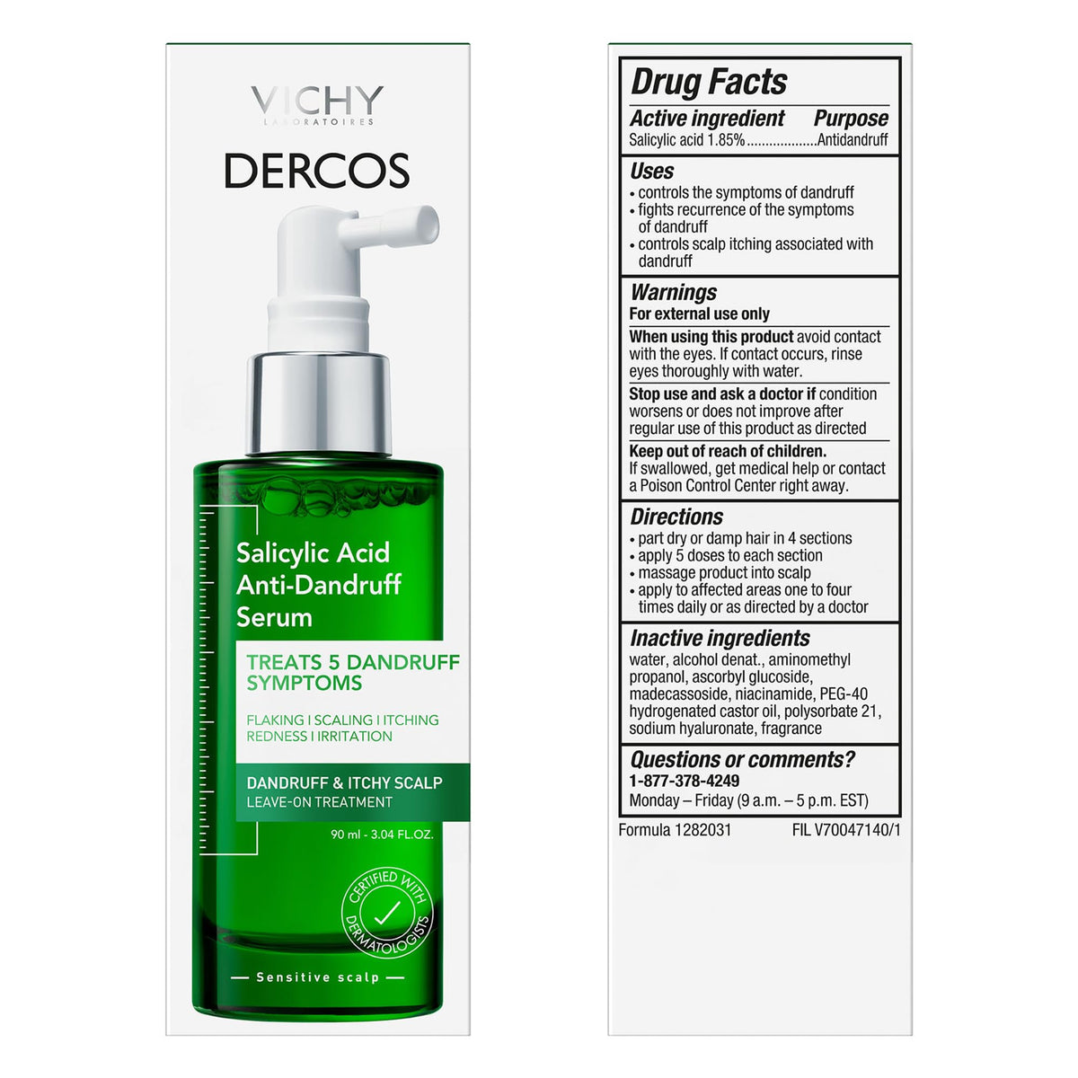 VICHY Dercos bottle on bathroom shelf next to towel portraying everyday routine comfort