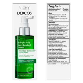 VICHY Dercos bottle on bathroom shelf next to towel portraying everyday routine comfort