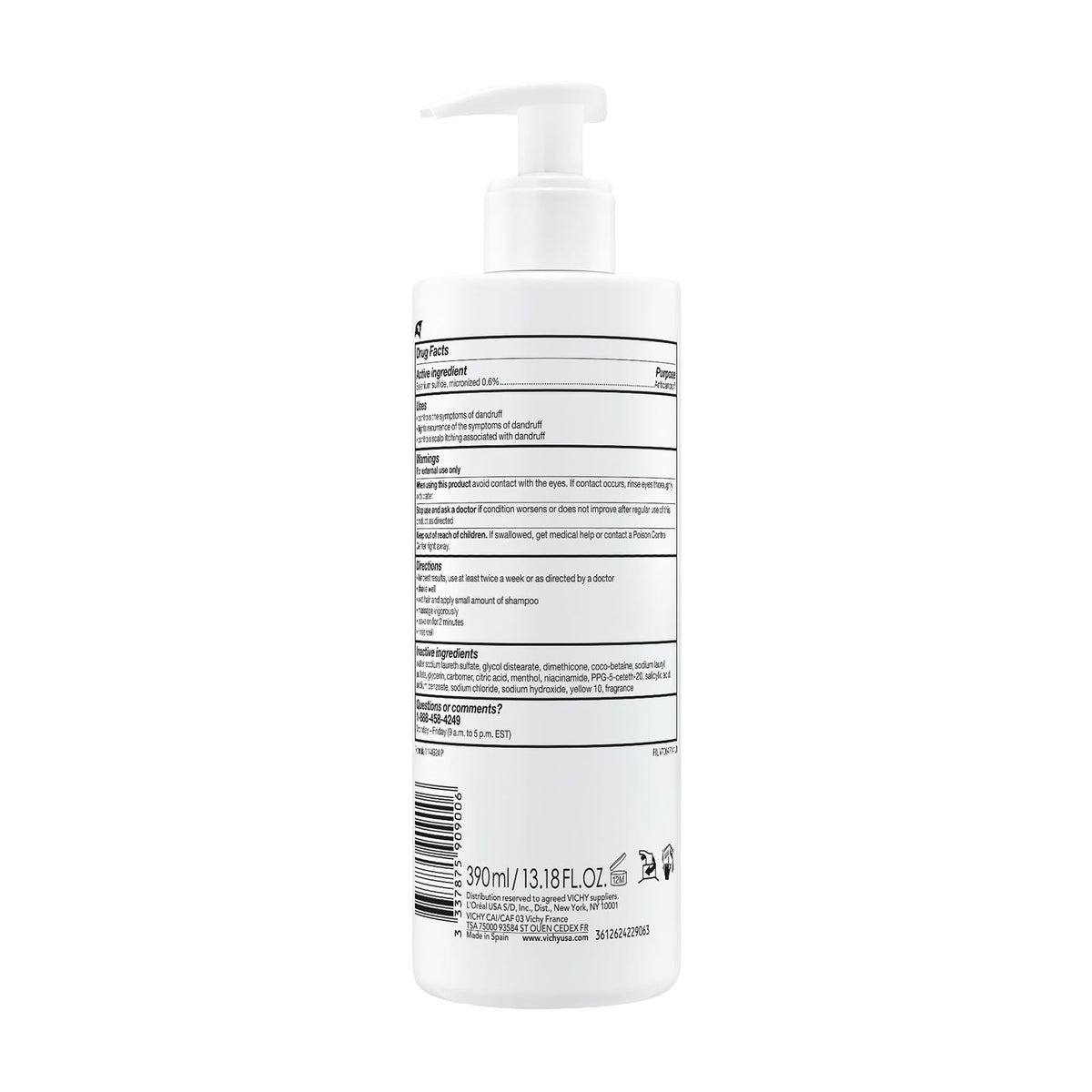 VICHY Dercos bottle in hand to show 13.8 fl oz size benefit