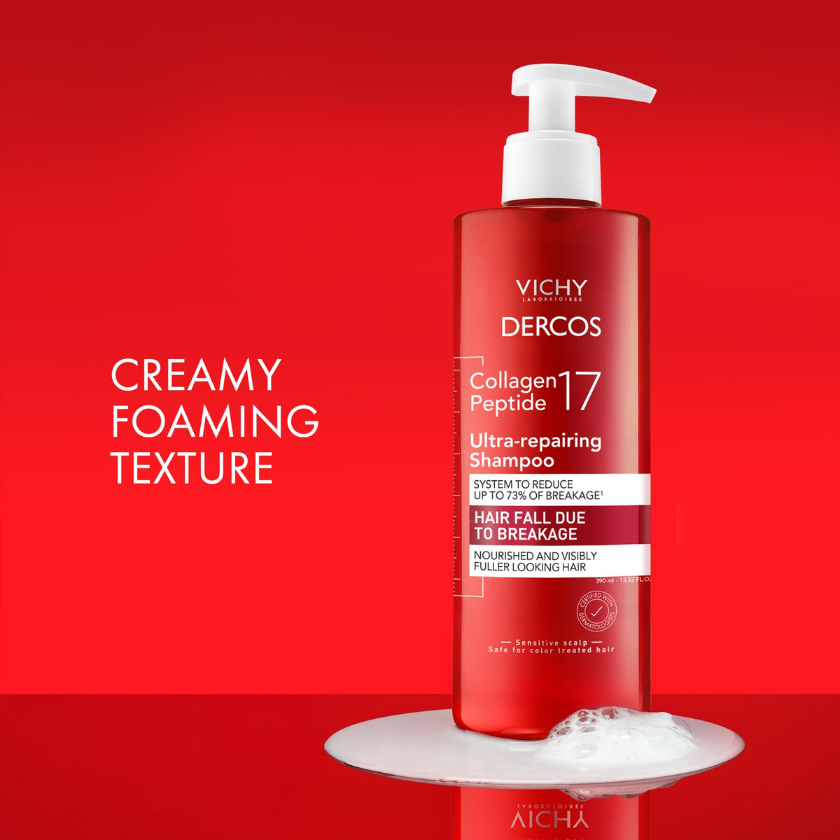VICHY shampoo in use lathering hair to reduce breakage