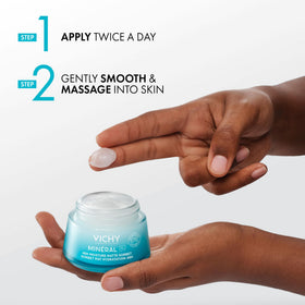 VICHY ingredients label close-up highlighting active ingredients and skin-support benefit