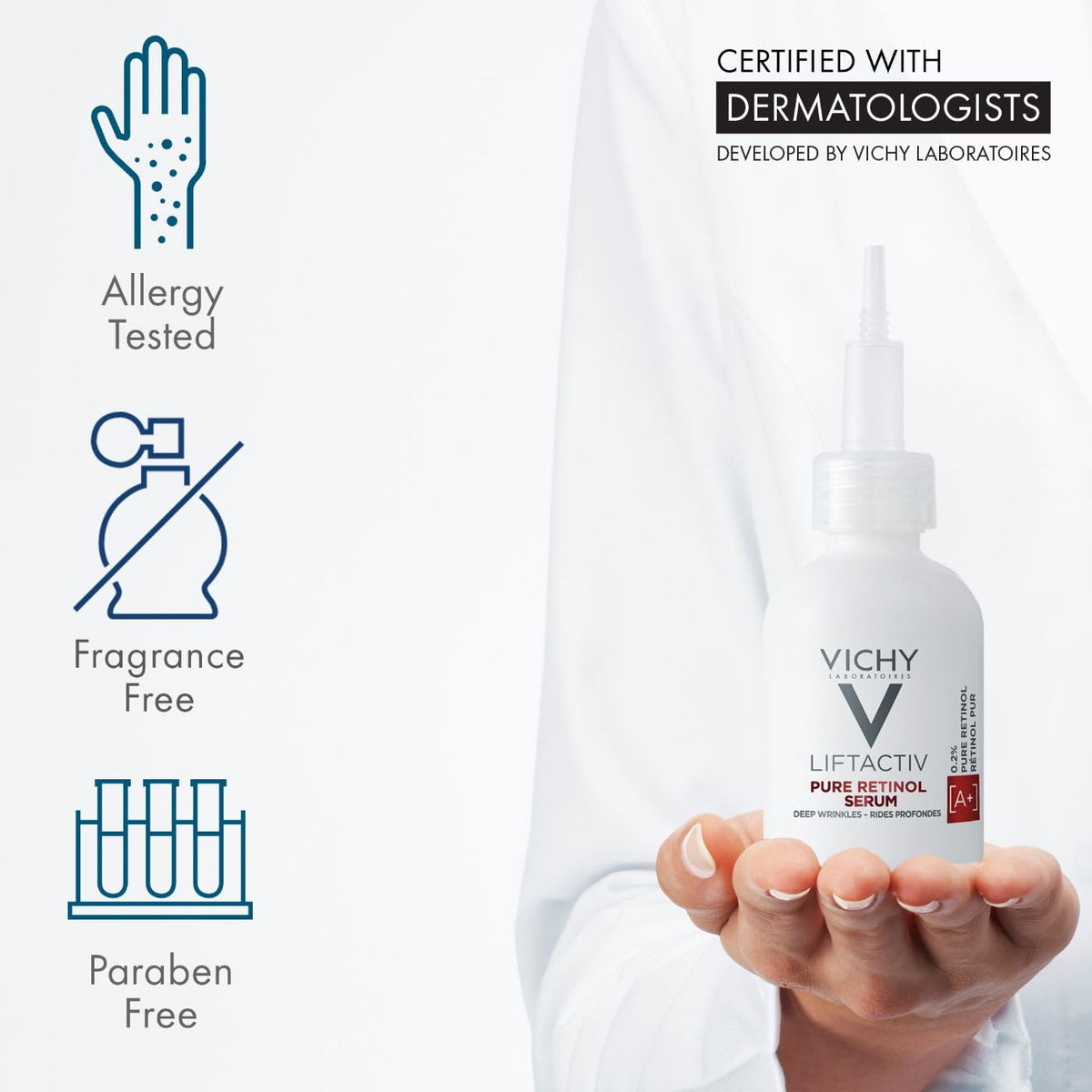 Vichy ingredient label displaying peptides and prebiotic ferment benefits