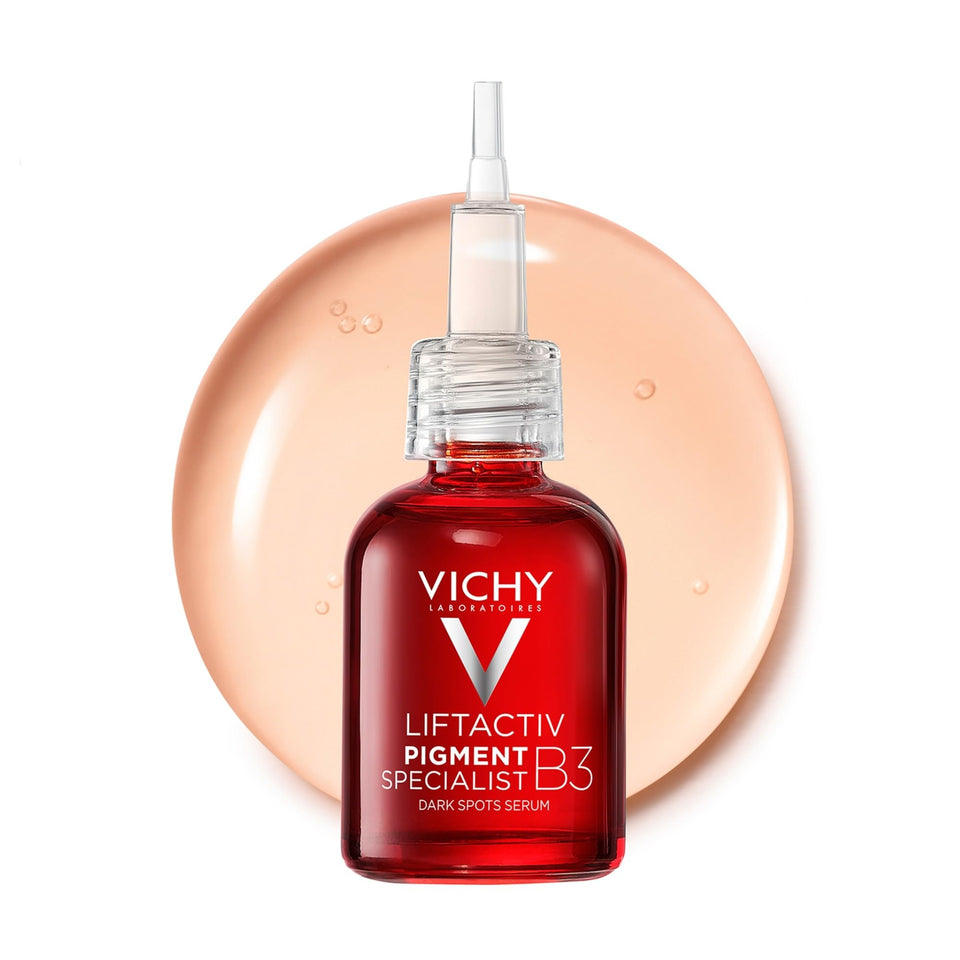 Vichy front bottle showing serum packaging and clinical design benefits