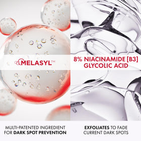 Vichy ingredient layout featuring Melasyl and niacinamide for brighter skin
