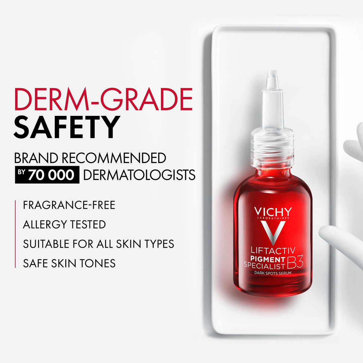 Vichy product box label close-up showing active ingredients and claims