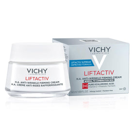 Vichy LiftActiv Supreme on bathroom vanity in routine setting for daily use
