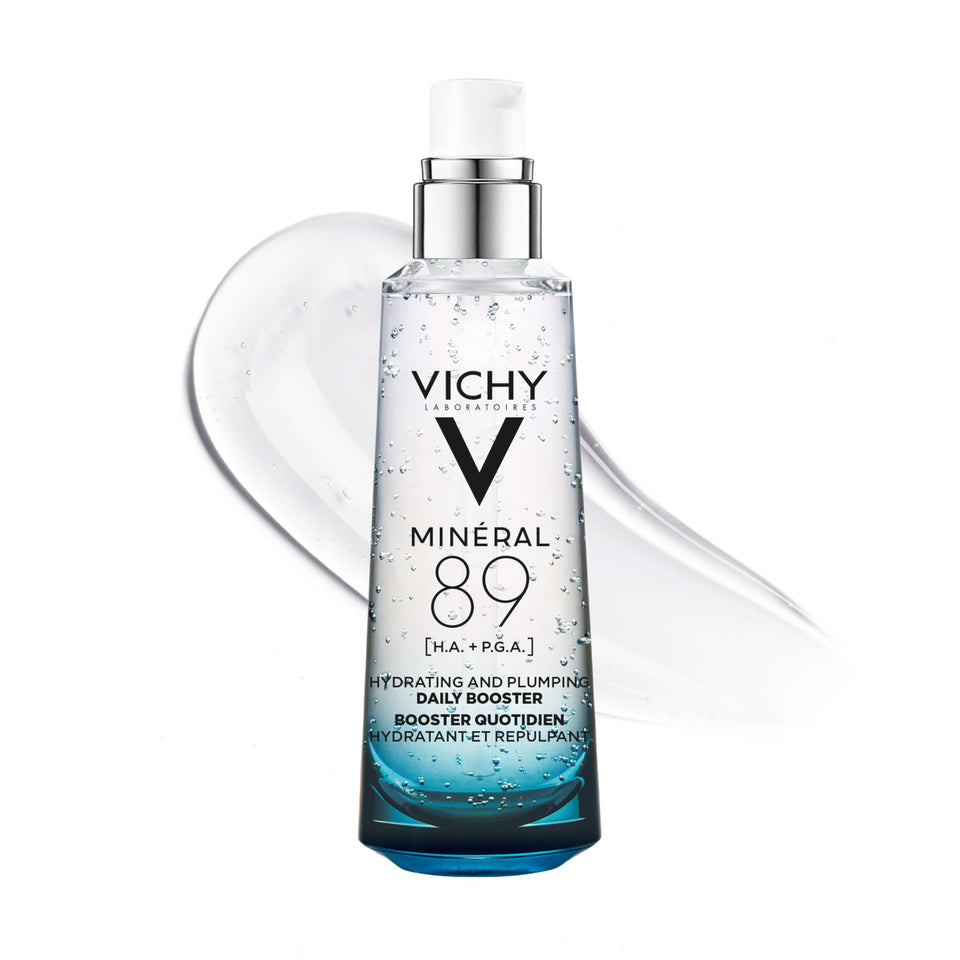 VICHY Minéral 89 front bottle showing label and clear gel inside for hydration