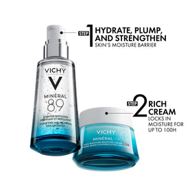 VICHY jar on bathroom shelf in lifestyle scene promoting daily routine