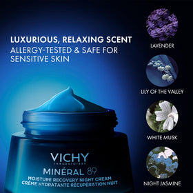 VICHY Minéral 89 next to a ruler for size comparison illustrating compact 50ml benefit