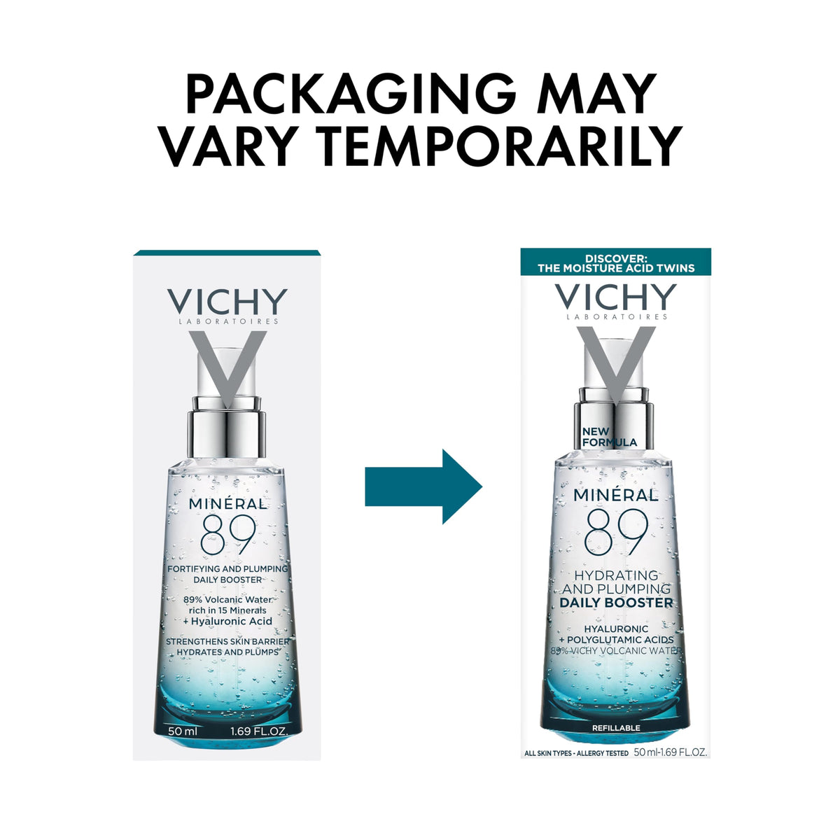 VICHY Minéral 89 next to ruler showing 2.53 fl oz size for scale