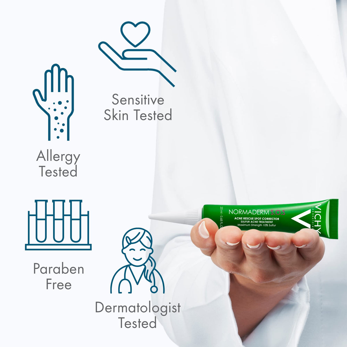 Vichy ingredients label with sulfur, glycolic acid, and niacinamide listed