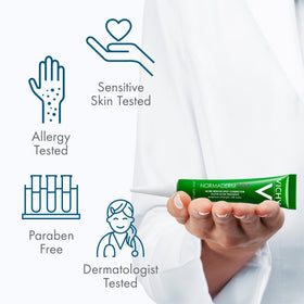 Vichy ingredients label with sulfur, glycolic acid, and niacinamide listed