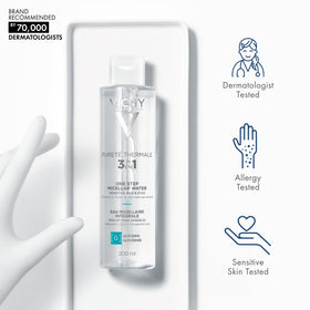 Vichy ingredient label panel highlighting panthenol and mineral water benefits