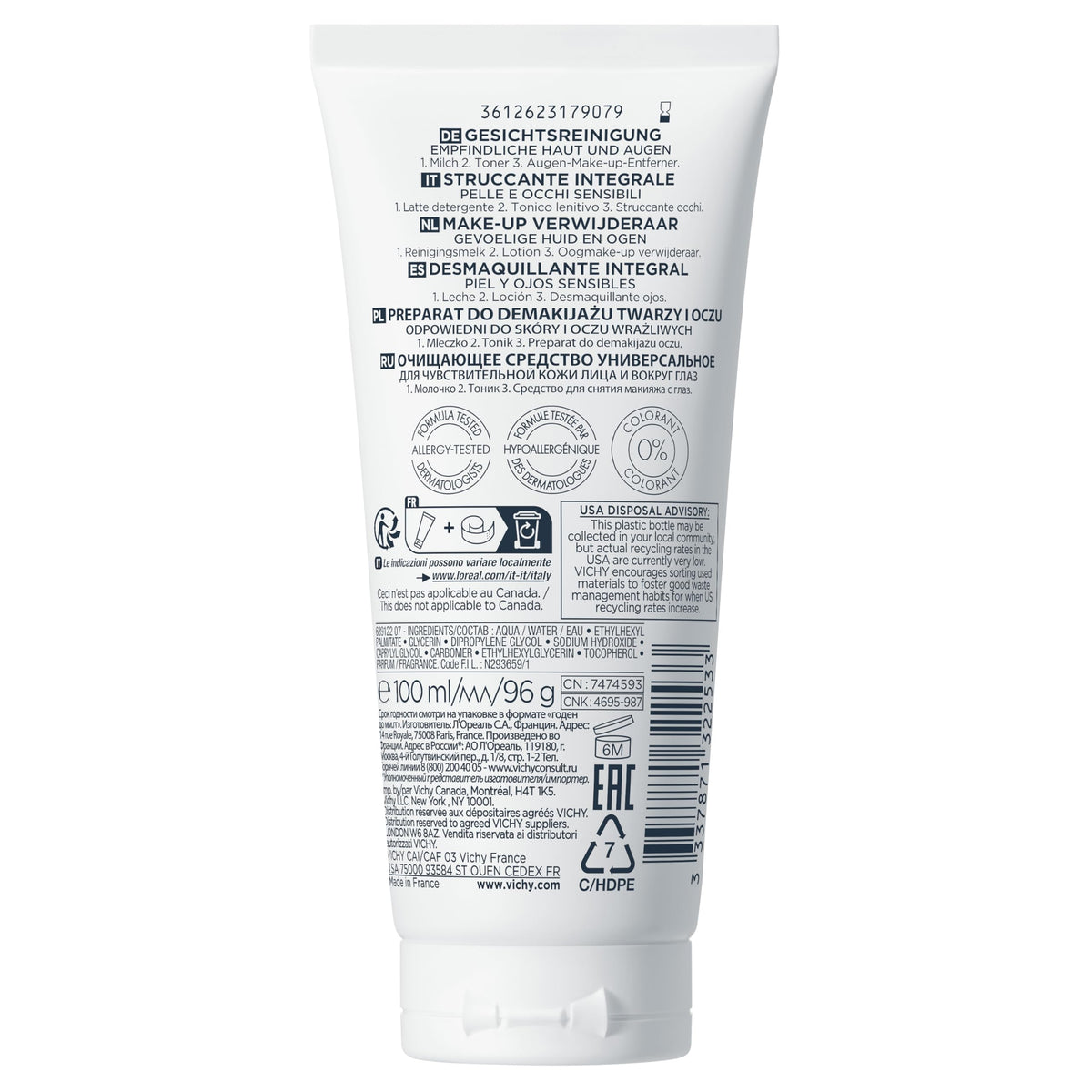 VICHY product being massaged into skin to demonstrate no-rinse application benefit