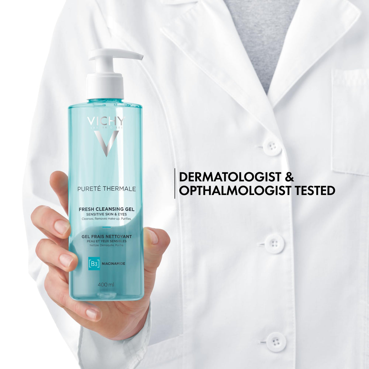 VICHY gel texture close-up highlighting smooth spreadability and hydration