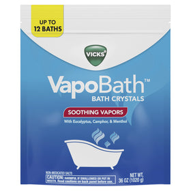 Vicks VapoBath 36 oz next to common objects showing pouch size benefit