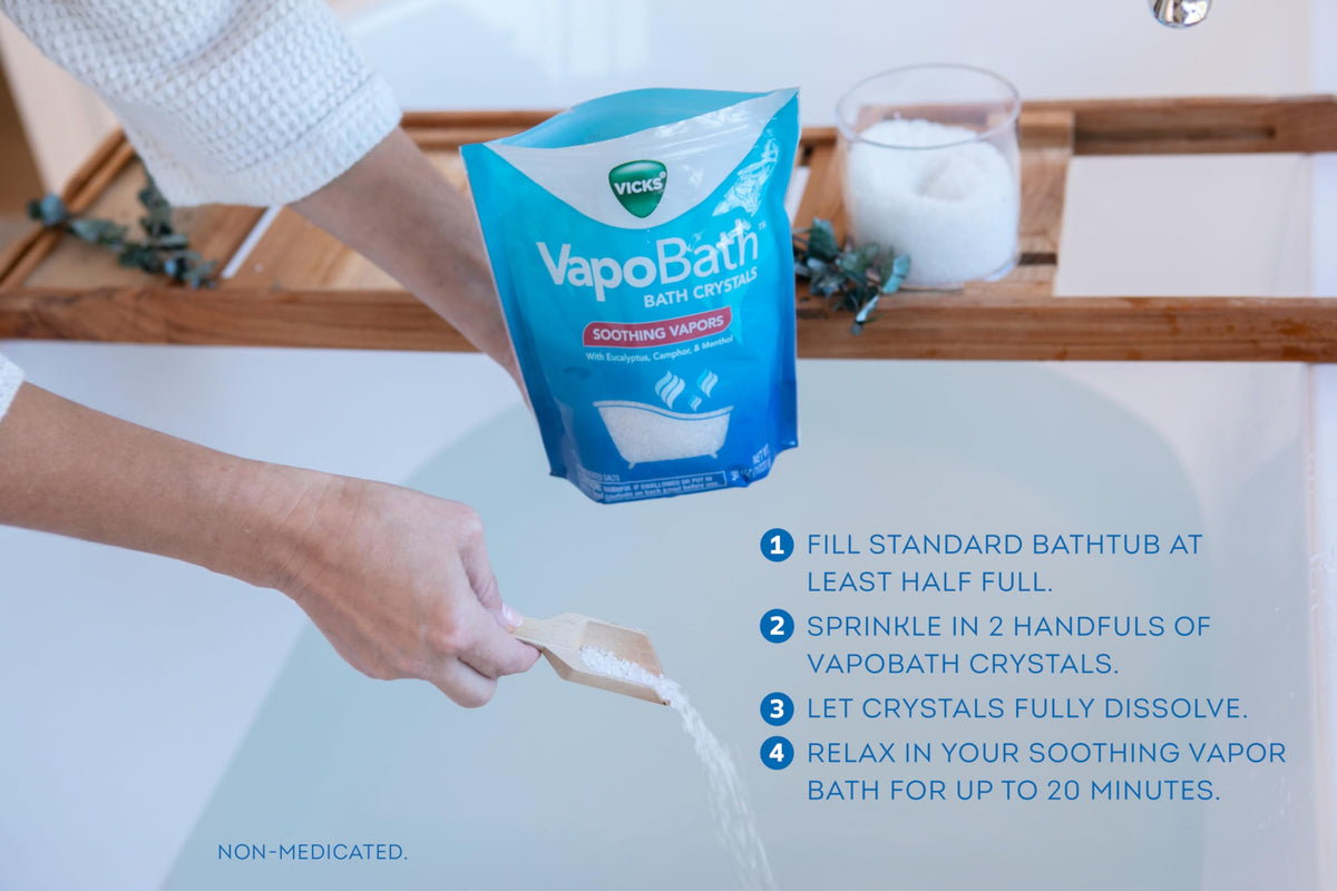 Vicks VapoBath used like a bath bomb creating fragrant steam benefit