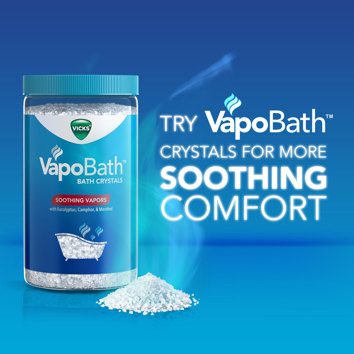 Vicks evening shower scene with tablet for relaxing steam benefit