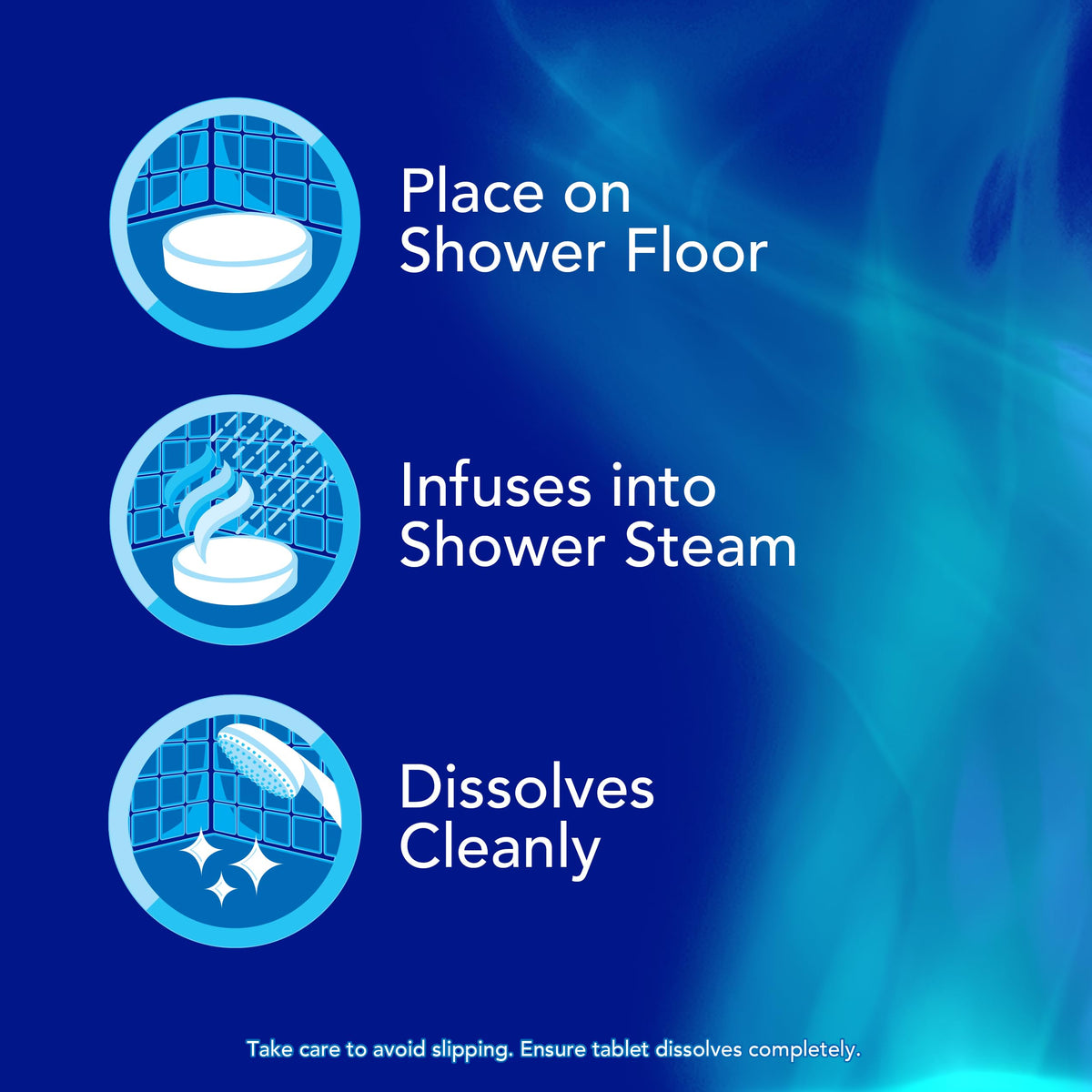 Vicks morning shower scene with tablet for energized start benefit