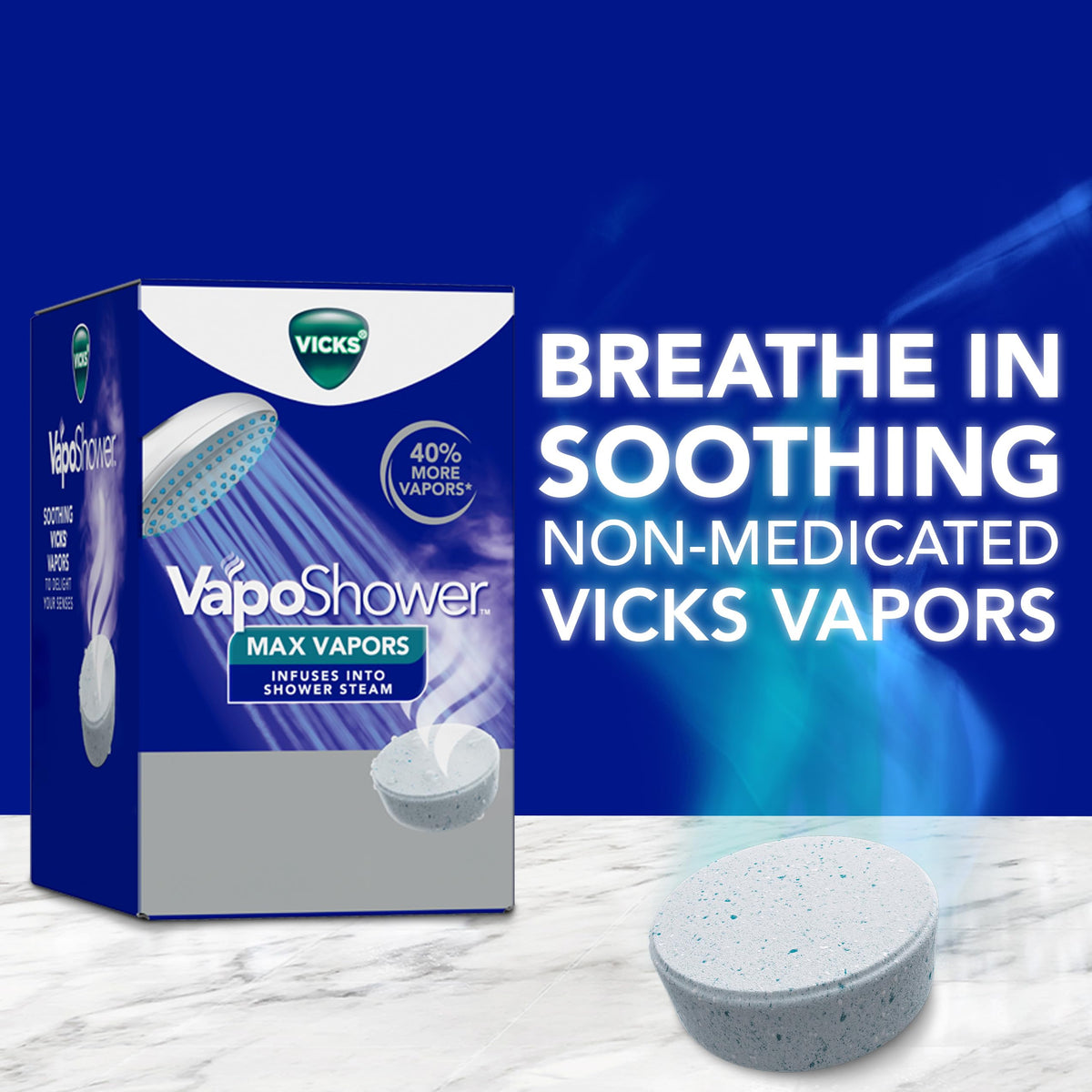 Vicks tablet dissolving under warm shower water showing fast aroma diffusion