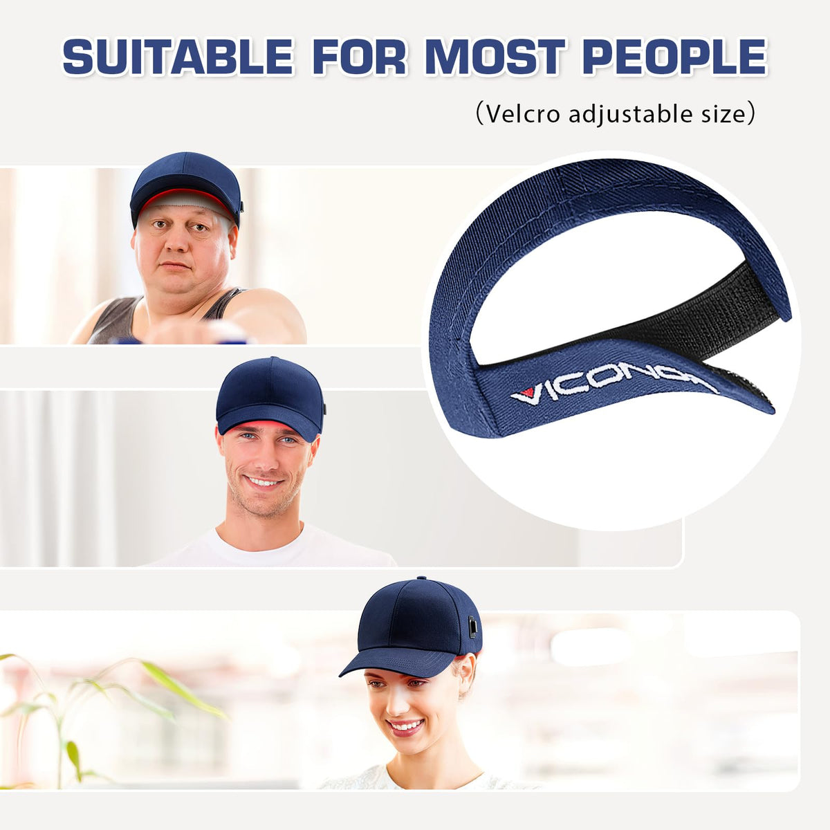 Viconor lifestyle scene reading while wearing cap, reflects multitasking convenience